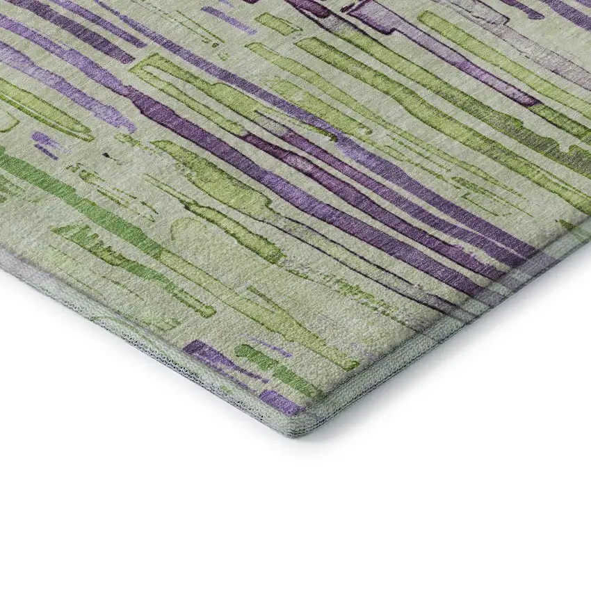 8' Artichoke Green Lavender And Ivory Striped Washable Round Rug With UV Protection Photo 5