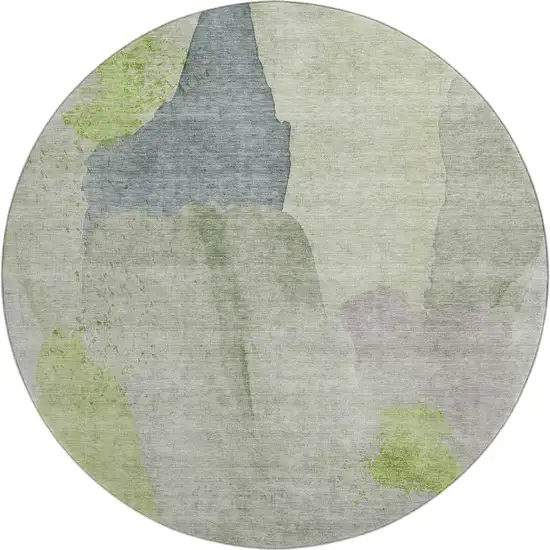 8' Artichoke Green Lavender And Taupe Abstract Washable Round Rug With UV Protection Photo 1