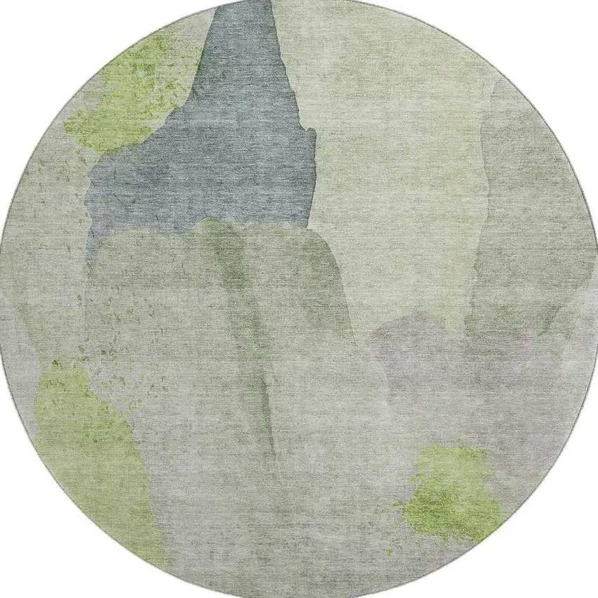 8' Artichoke Green Lavender And Taupe Abstract Washable Round Rug With UV Protection Photo 4