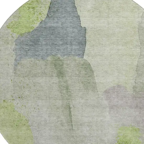 8' Artichoke Green Lavender And Taupe Abstract Washable Round Rug With UV Protection Photo 3
