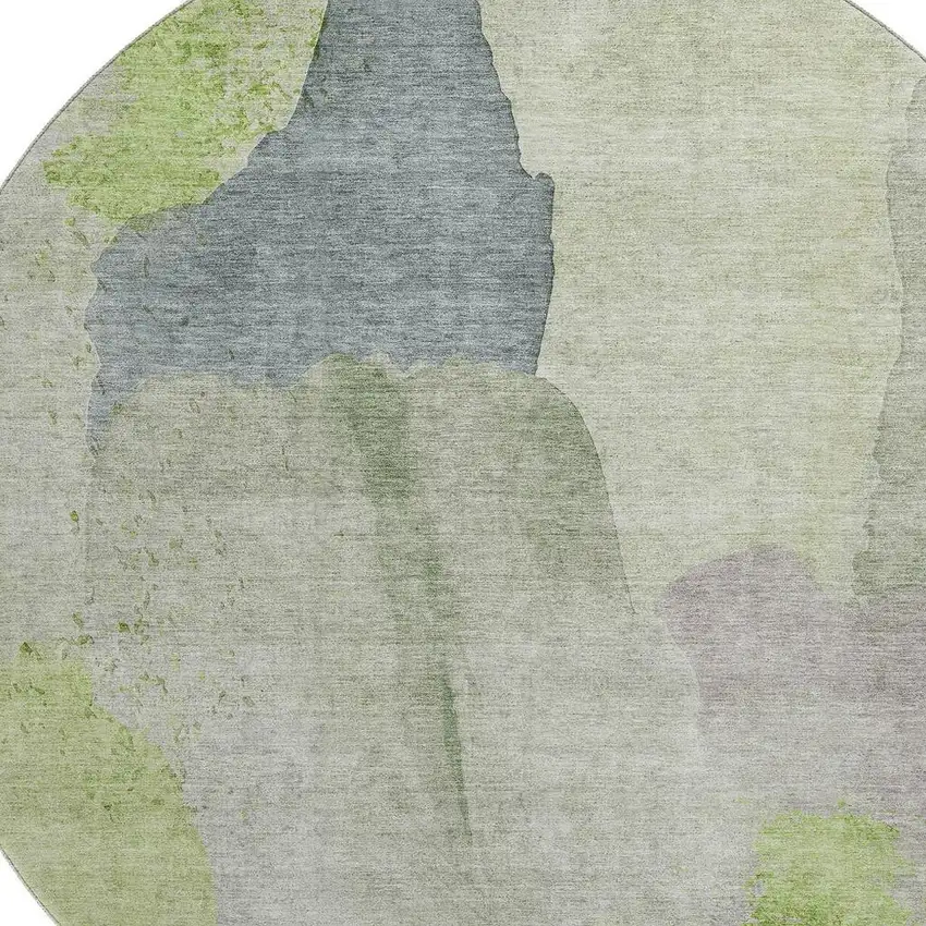8' Artichoke Green Lavender And Taupe Abstract Washable Round Rug With UV Protection Photo 3