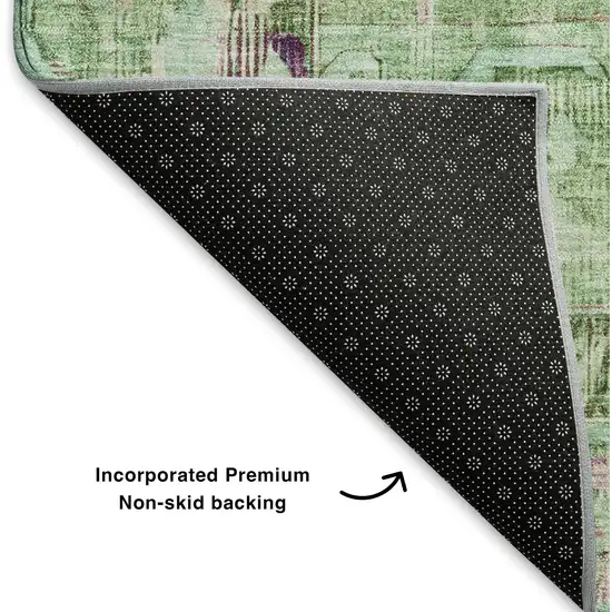 8' Artichoke Green Lavender And Teal Oriental Washable Round Rug With UV Protection Photo 5