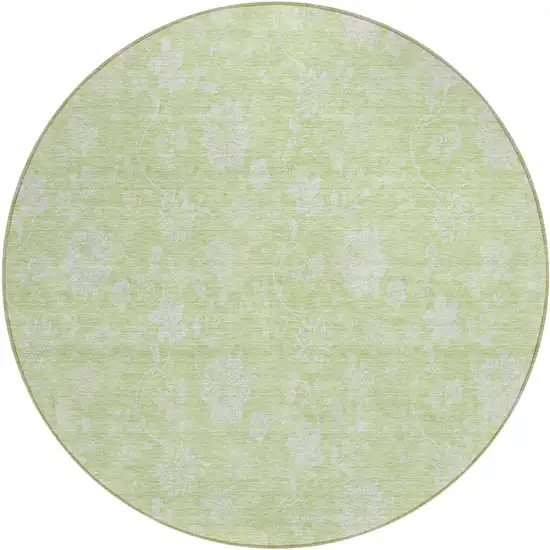 8' Artichoke Green Mint Green And Ivory Round Floral Washable Indoor Outdoor Area Rug Photo 2
