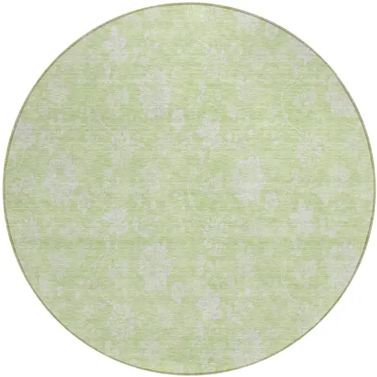 8' Artichoke Green Mint Green And Ivory Round Floral Washable Indoor Outdoor Area Rug Photo 2