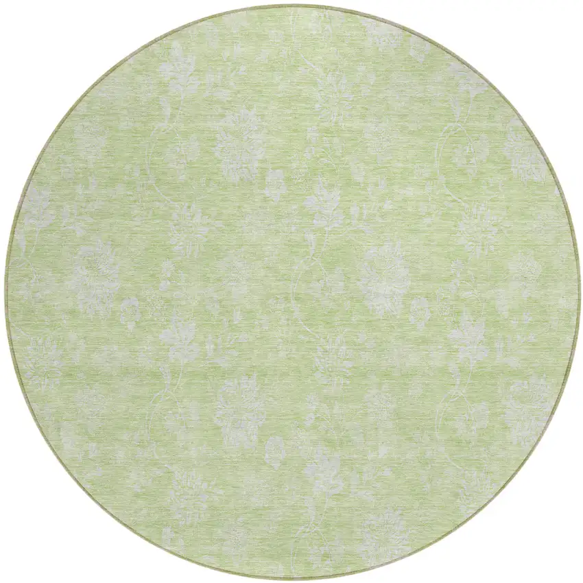 8' Artichoke Green Mint Green And Ivory Round Floral Washable Indoor Outdoor Area Rug Photo 2