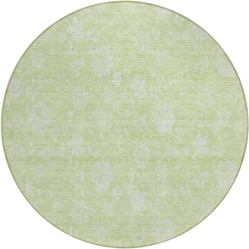 8' Artichoke Green Mint Green And Ivory Round Floral Washable Indoor Outdoor Area Rug Photo 2