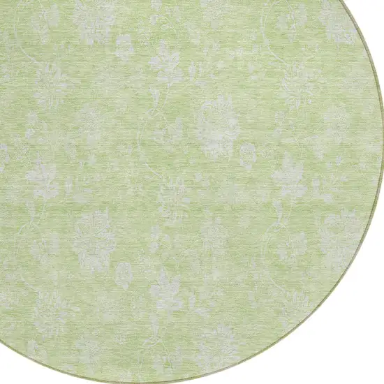 8' Artichoke Green Mint Green And Ivory Round Floral Washable Indoor Outdoor Area Rug Photo 4