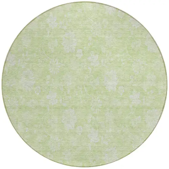 8' Artichoke Green Mint Green And Ivory Round Floral Washable Indoor Outdoor Area Rug Photo 5