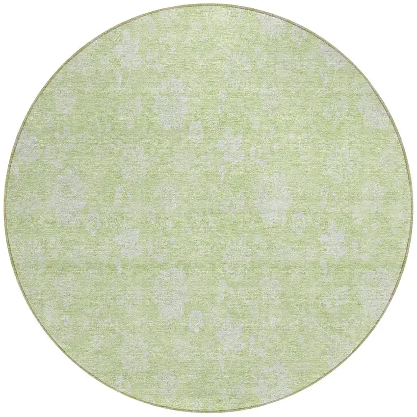 8' Artichoke Green Mint Green And Ivory Round Floral Washable Indoor Outdoor Area Rug Photo 5