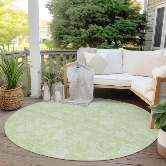 8' Artichoke Green Mint Green And Ivory Round Floral Washable Indoor Outdoor Area Rug Photo 6