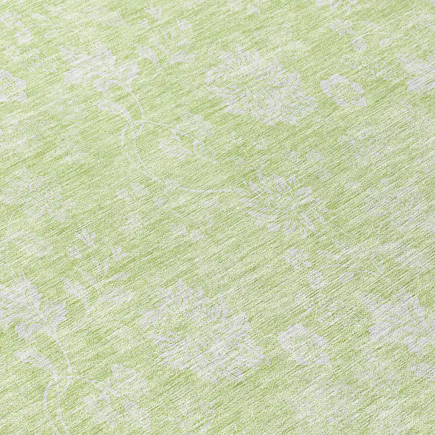 8' Artichoke Green Mint Green And Ivory Round Floral Washable Indoor Outdoor Area Rug Photo 8
