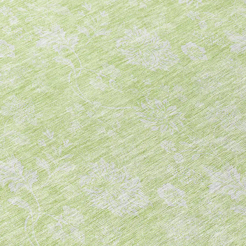 8' Artichoke Green Mint Green And Ivory Round Floral Washable Indoor Outdoor Area Rug Photo 8