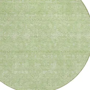 Photo of 8' Artichoke Green Mint Green And Ivory Round Floral Washable Indoor Outdoor Area Rug