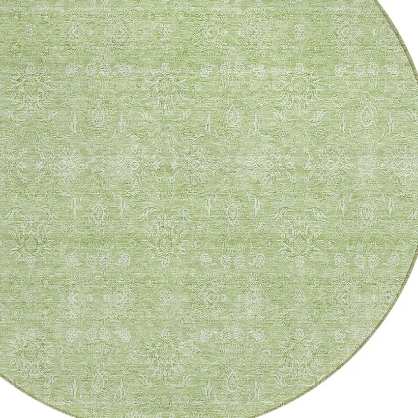 8' Artichoke Green Mint Green And Ivory Round Floral Washable Indoor Outdoor Area Rug Photo 3