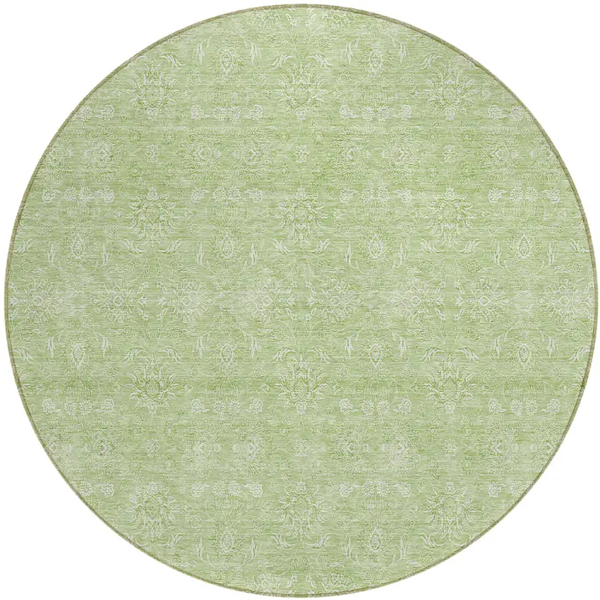 8' Artichoke Green Mint Green And Ivory Round Floral Washable Indoor Outdoor Area Rug Photo 1