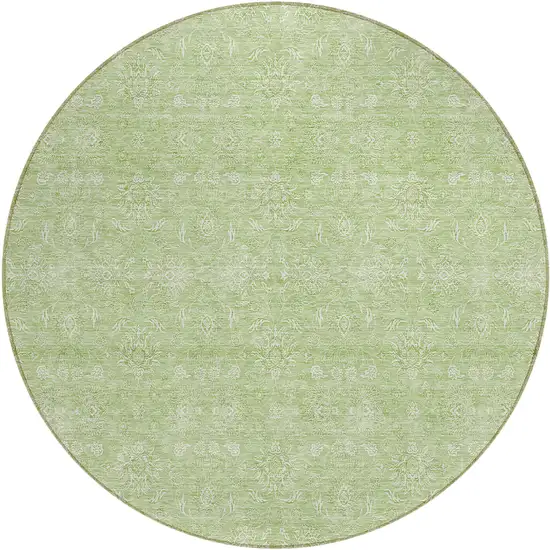 8' Artichoke Green Mint Green And Ivory Round Floral Washable Indoor Outdoor Area Rug Photo 1