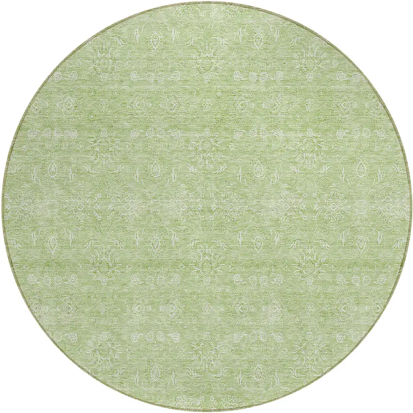 8' Artichoke Green Mint Green And Ivory Round Floral Washable Indoor Outdoor Area Rug Photo 1
