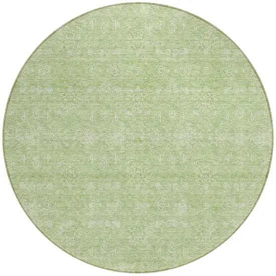 8' Artichoke Green Mint Green And Ivory Round Floral Washable Indoor Outdoor Area Rug Photo 4
