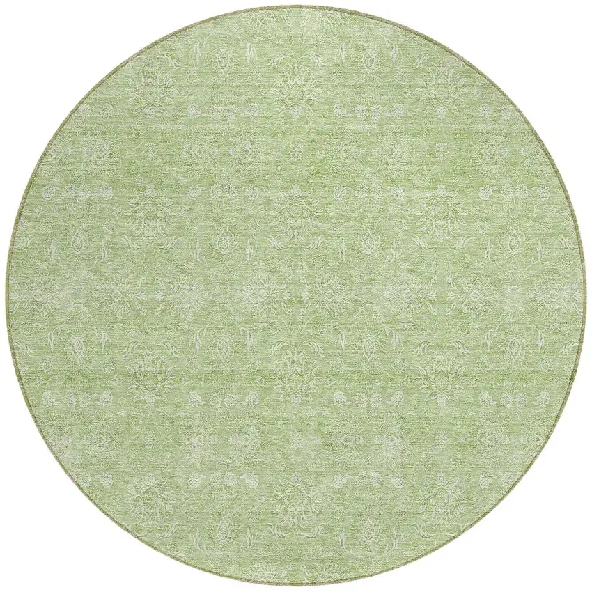 8' Artichoke Green Mint Green And Ivory Round Floral Washable Indoor Outdoor Area Rug Photo 4