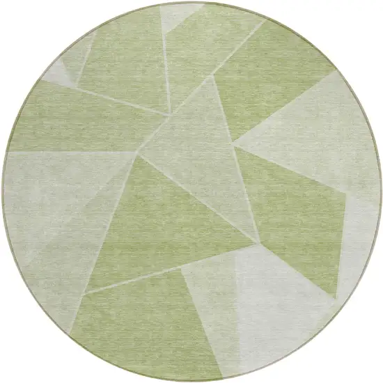 8' Artichoke Green Mint Green And Sage Round Geometric Washable Indoor Outdoor Area Rug Photo 1