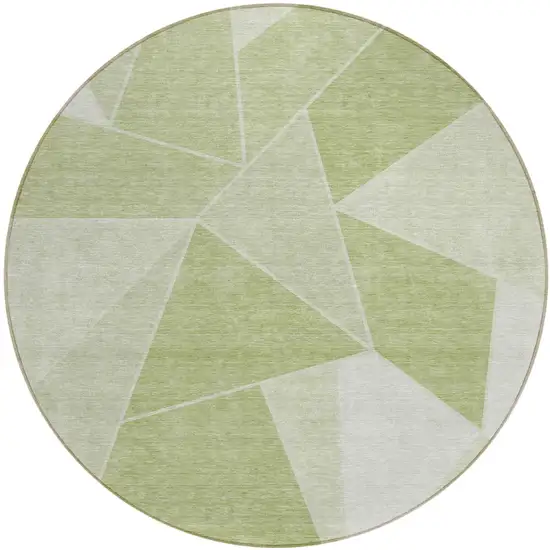 8' Artichoke Green Mint Green And Sage Round Geometric Washable Indoor Outdoor Area Rug Photo 1