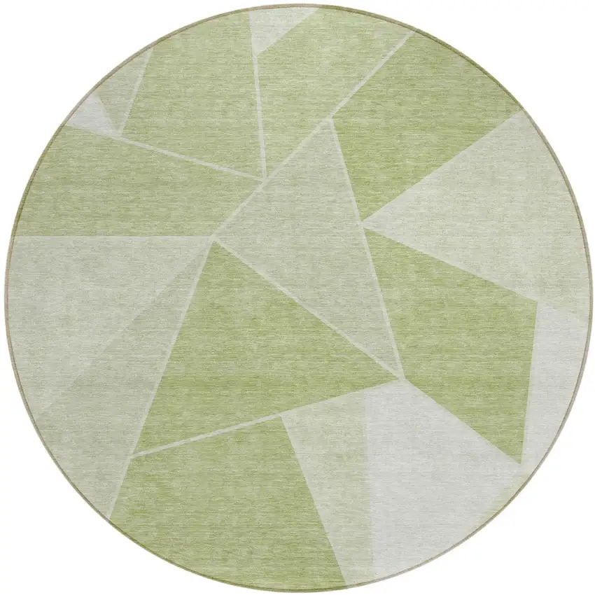 8' Artichoke Green Mint Green And Sage Round Geometric Washable Indoor Outdoor Area Rug Photo 1