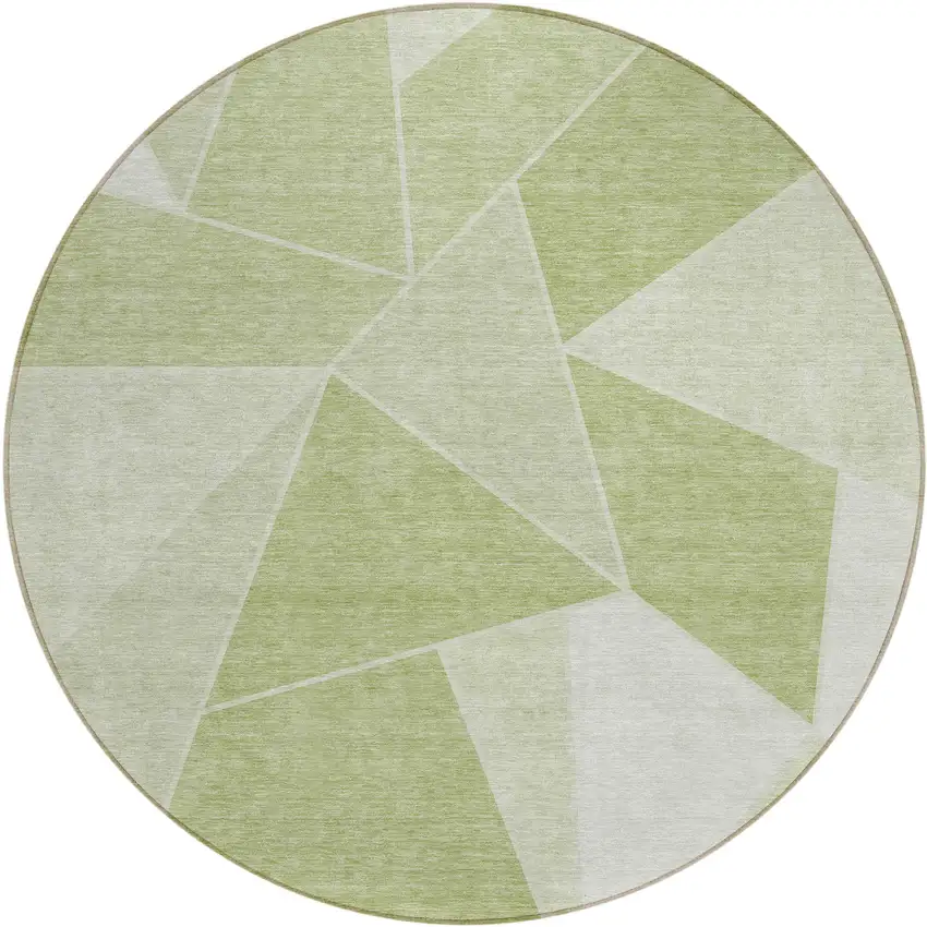 8' Artichoke Green Mint Green And Sage Round Geometric Washable Indoor Outdoor Area Rug Photo 1