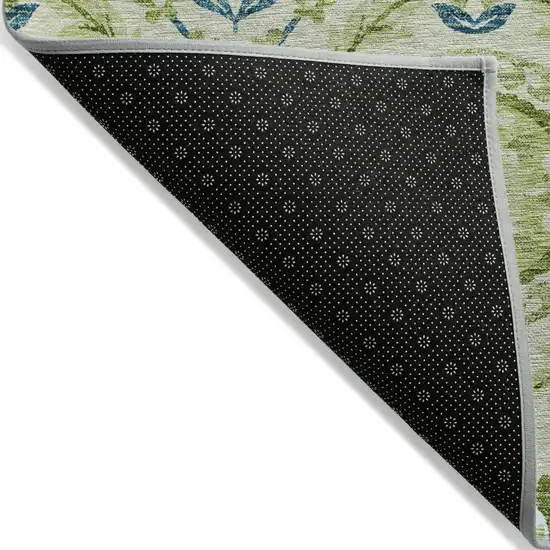 8' Artichoke Green Olive Green And Blue Round Floral Washable Indoor Outdoor Area Rug Photo 2