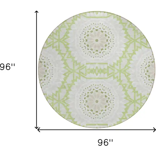 8' Artichoke Green Olive Green And Tan Round Floral Medallion Washable Indoor Outdoor Area Rug Photo 3