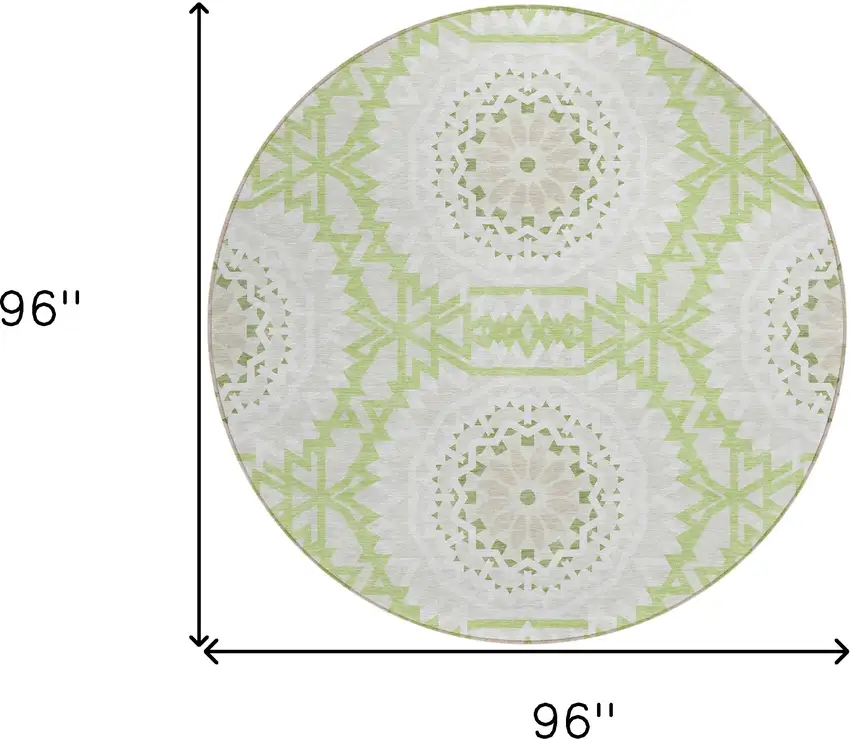 8' Artichoke Green Olive Green And Tan Round Floral Medallion Washable Indoor Outdoor Area Rug Photo 3