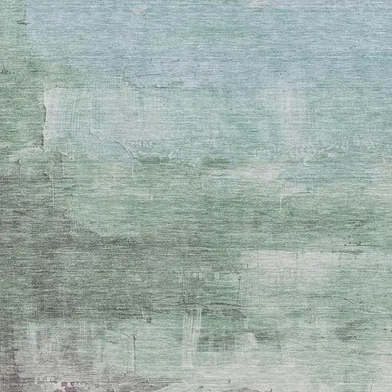 8' Artichoke Green Pale Aqua And Blush Abstract Washable Area Rug With UV Protection Photo 2