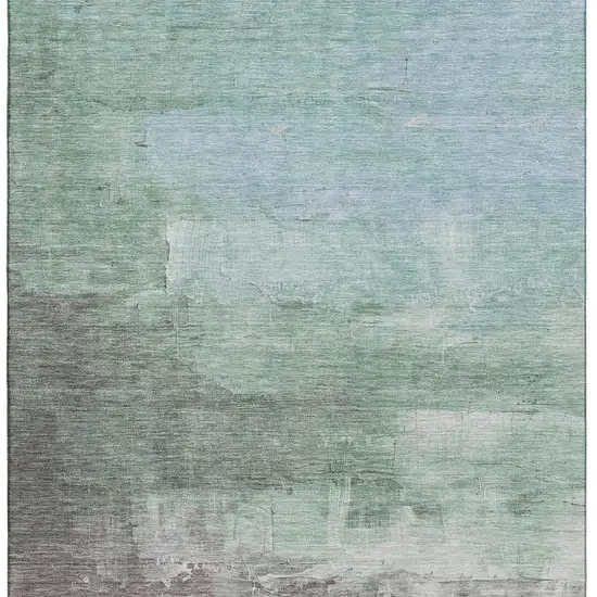 8' Artichoke Green Pale Aqua And Blush Abstract Washable Area Rug With UV Protection Photo 4