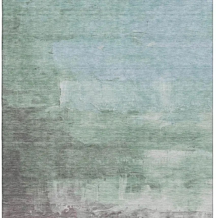 8' Artichoke Green Pale Aqua And Blush Abstract Washable Area Rug With UV Protection Photo 4