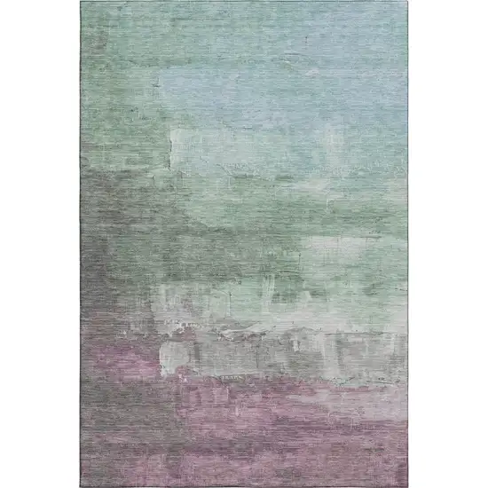 8' Artichoke Green Pale Aqua And Blush Abstract Washable Area Rug With UV Protection Photo 1
