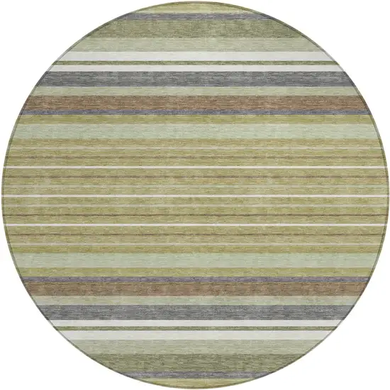8' Artichoke Green Pewter And Ivory Round Striped Washable Indoor Outdoor Area Rug Photo 2