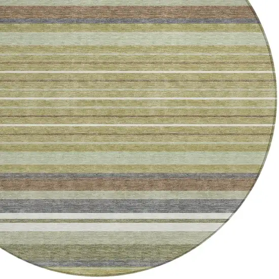 8' Artichoke Green Pewter And Ivory Round Striped Washable Indoor Outdoor Area Rug Photo 7