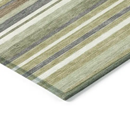 8' Artichoke Green Pewter And Ivory Round Striped Washable Indoor Outdoor Area Rug Photo 6