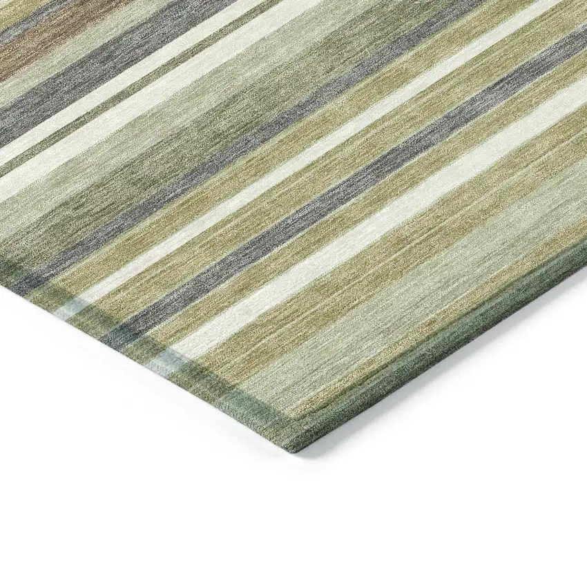 8' Artichoke Green Pewter And Ivory Round Striped Washable Indoor Outdoor Area Rug Photo 6