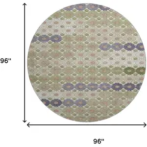 Photo of 8' Artichoke Green Purple And Beige Geometric Washable Round Rug With UV Protection