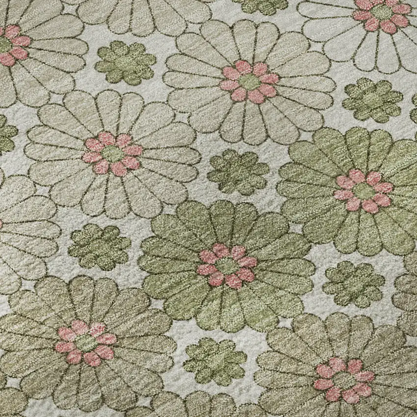 8' Artichoke Green Purple And Beige Geometric Washable Round Rug With UV Protection Photo 8