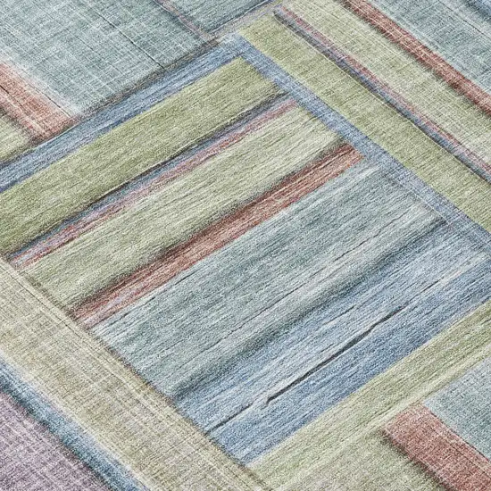 8' Artichoke Green Purple And Blue Round Geometric Washable Indoor Outdoor Area Rug Photo 9