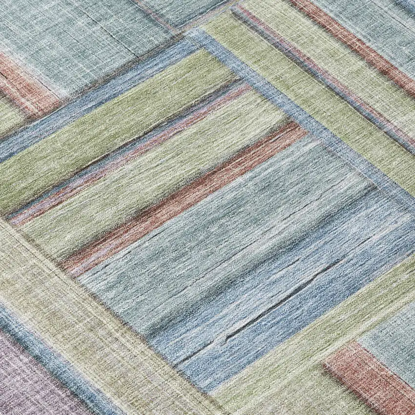 8' Artichoke Green Purple And Blue Round Geometric Washable Indoor Outdoor Area Rug Photo 9