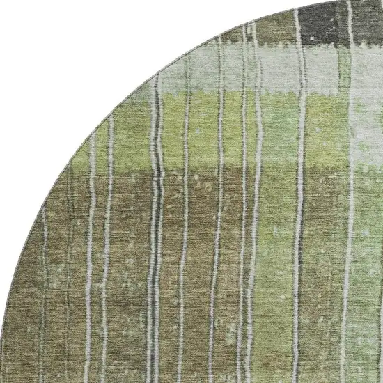 8' Artichoke Green Purple And Charcoal Striped Washable Round Rug With UV Protection Photo 4