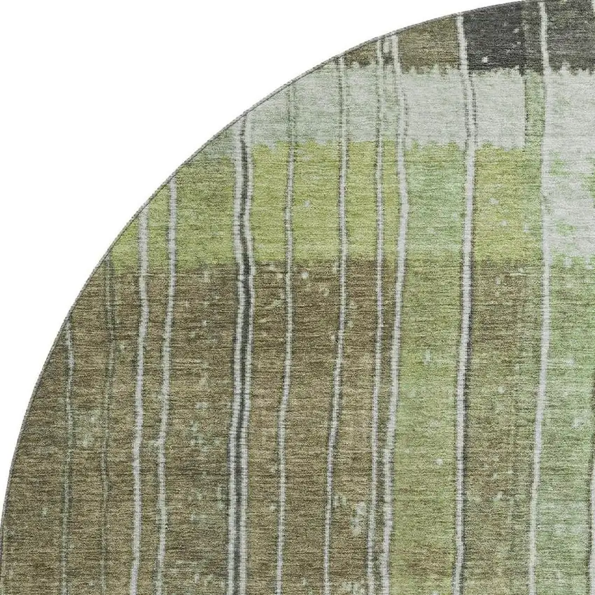 8' Artichoke Green Purple And Charcoal Striped Washable Round Rug With UV Protection Photo 4
