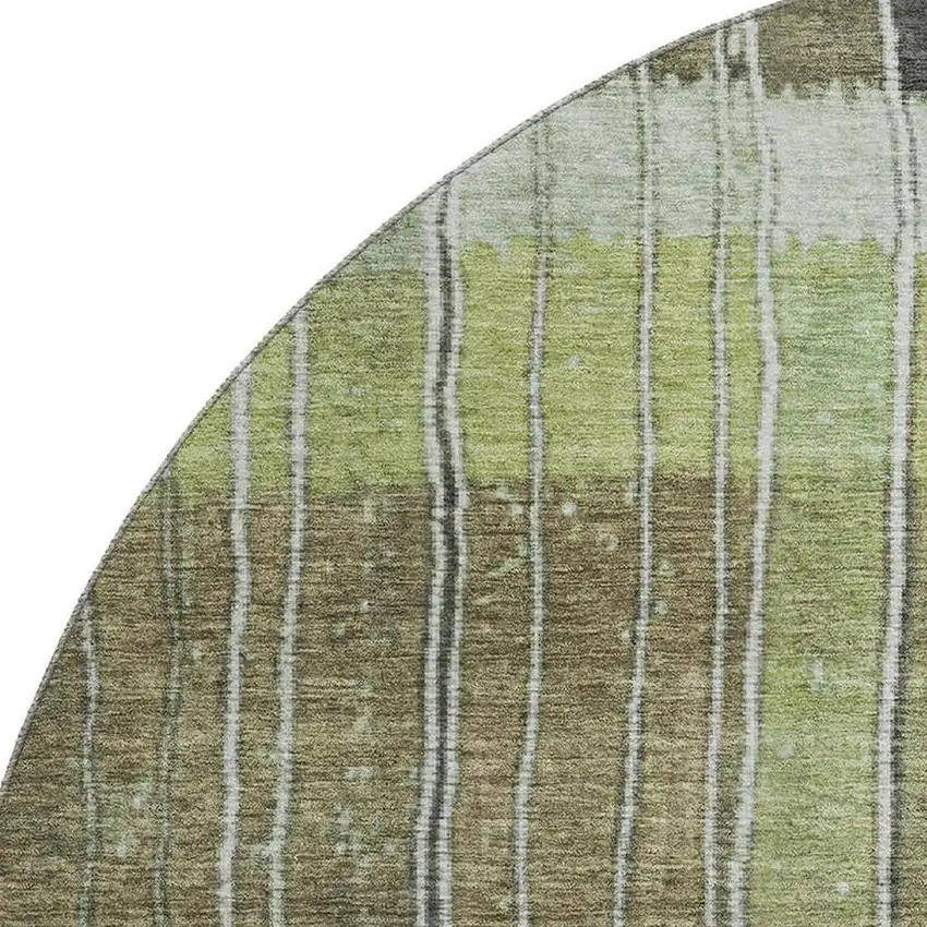 8' Artichoke Green Purple And Charcoal Striped Washable Round Rug With UV Protection Photo 3