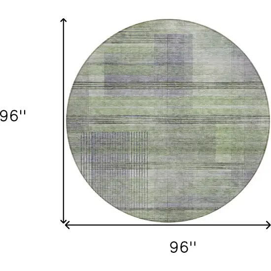 8' Artichoke Green Purple And Fern Green Round Striped Washable Indoor Outdoor Area Rug Photo 3
