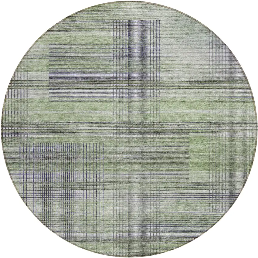 8' Artichoke Green Purple And Fern Green Round Striped Washable Indoor Outdoor Area Rug Photo 2