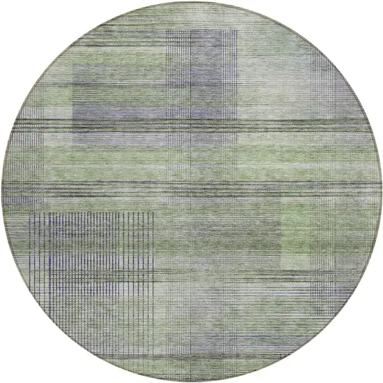 8' Artichoke Green Purple And Fern Green Round Striped Washable Indoor Outdoor Area Rug Photo 2