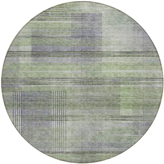 8' Artichoke Green Purple And Fern Green Round Striped Washable Indoor Outdoor Area Rug Photo 2