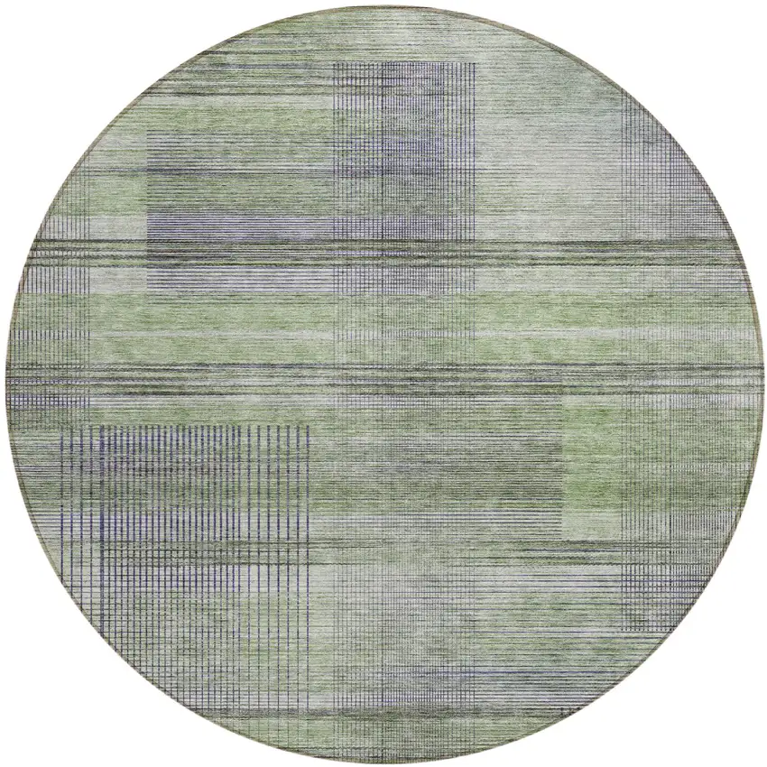8' Artichoke Green Purple And Fern Green Round Striped Washable Indoor Outdoor Area Rug Photo 2